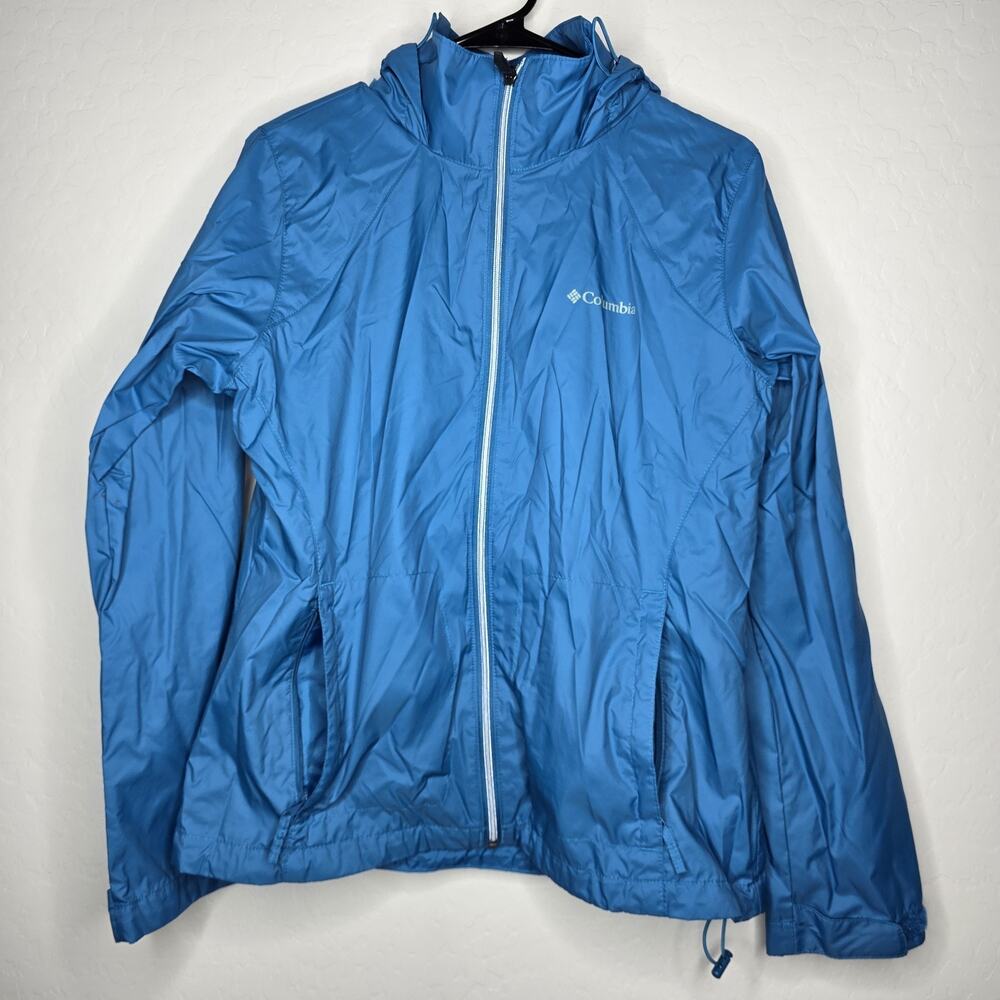 Columbia Women's Large Switchback III Blue Waterproof Packable Rain Jacket Hike